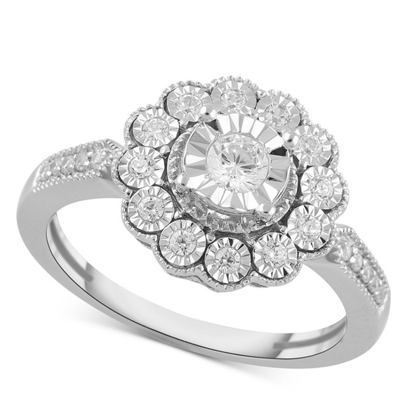 Macy's Jewelry - Diamond Flower Statement Ring in Sterling Silver